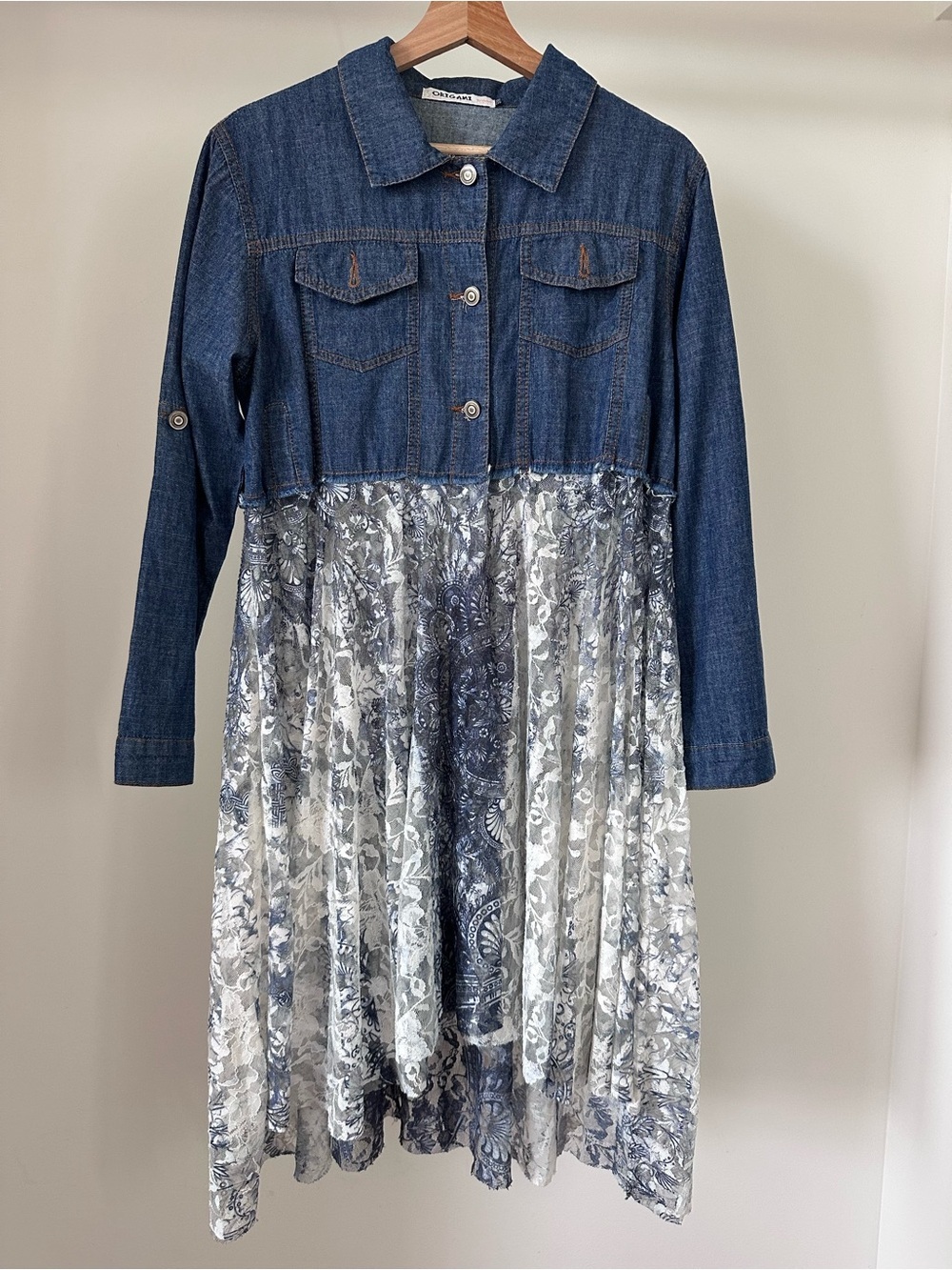 Origami Denim Jacket with Blue Marble Duster Panels - Picture 4 of 15